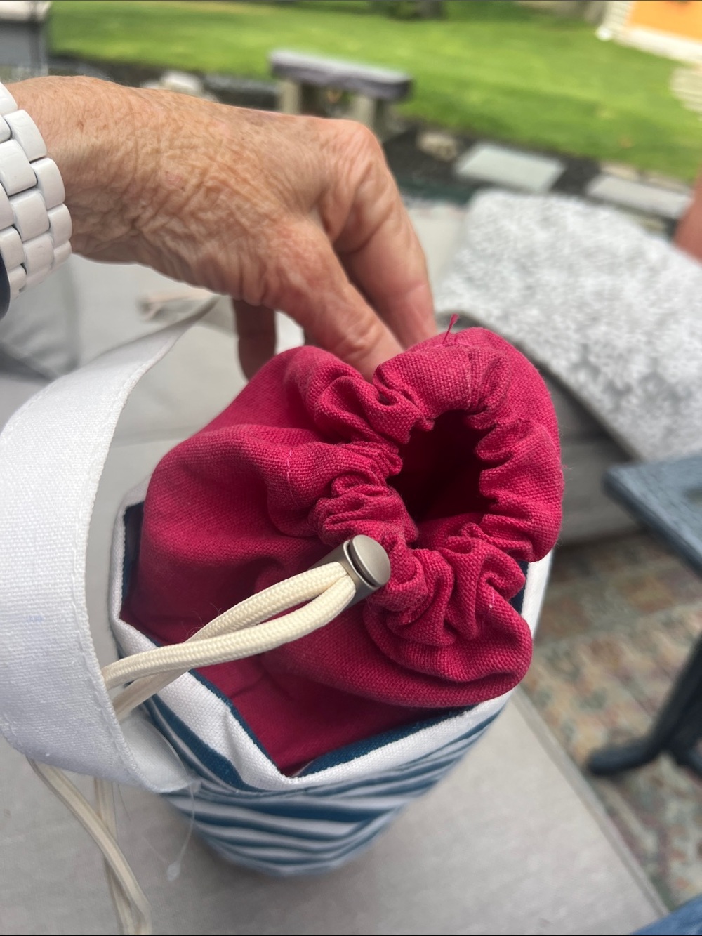 Navy & White Striped Tote with Pink Drawstring - Picture 5 of 5